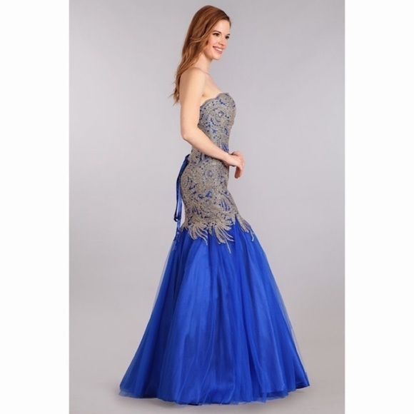ROYAL Blue Strapless Mermaid Dress 1697 - Picture 3 of 6